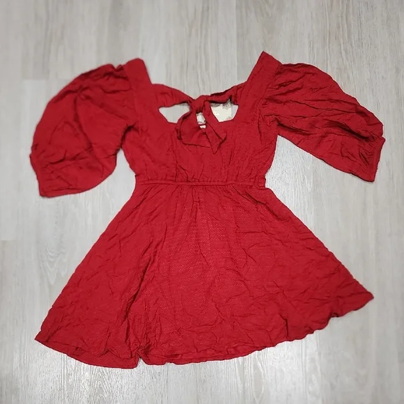 Red Puff-Sleeve Tie-Back Mini Dress - Picture 9 of 10